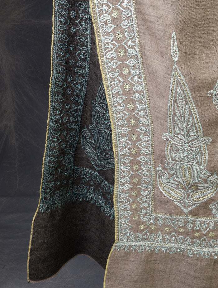 3 Yard Natural Base With Tilla Big Border  Embroidery Pashmina Shawl