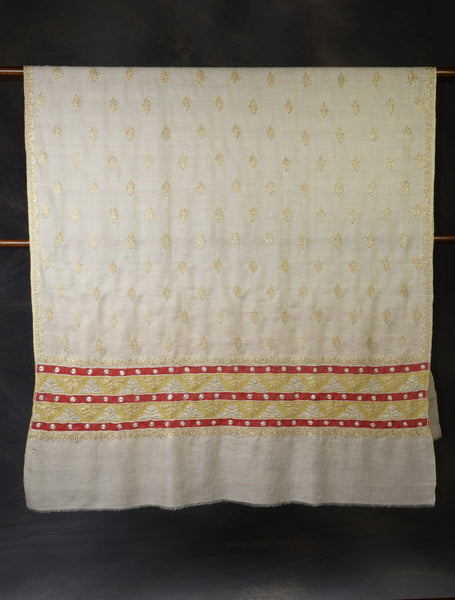 2.5 Yard Ivory Tilla Embroidery Pashmina Shawl