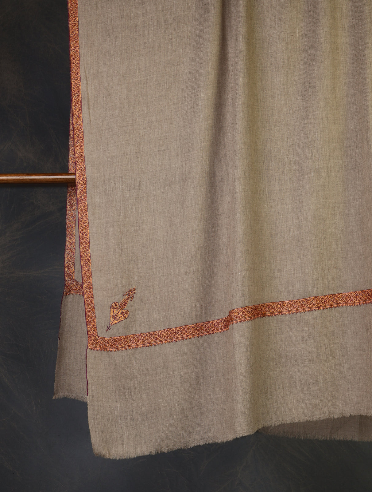 Natural Base Orange Border Embroidery Cashmere Pashmina Shawl