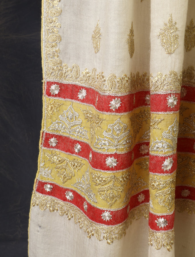 2.5 Yard Ivory Tilla Embroidery Pashmina Shawl
