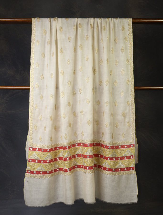 2.5 Yard Ivory Tilla Embroidery Pashmina Shawl