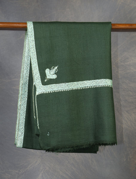 Green Base Border Embroidery Cashmere Pashmina Shawl