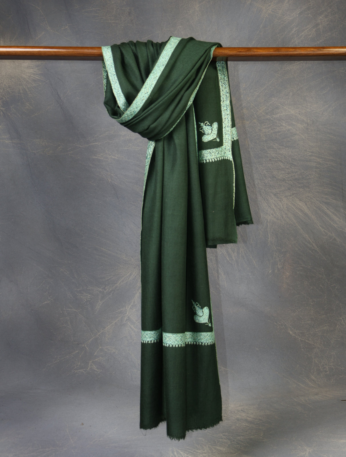 Green Base Border Embroidery Cashmere Pashmina Shawl