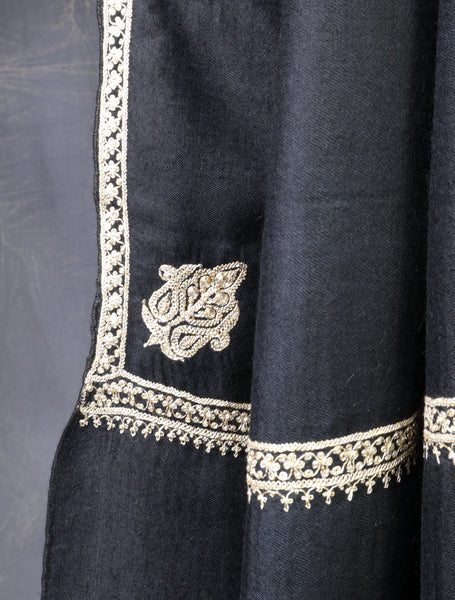 3 yard Black  Base With Tilla Embroidery Pashmina Shawl