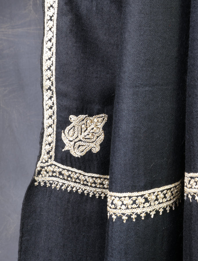 3 yard Black  Base With Tilla Embroidery Pashmina Shawl