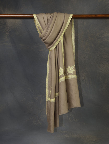 Natural Base Border Yellow Embroidery Cashmere Pashmina Scarf