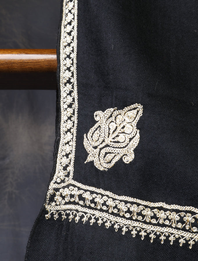 3 yard Black  Base With Tilla Embroidery Pashmina Shawl