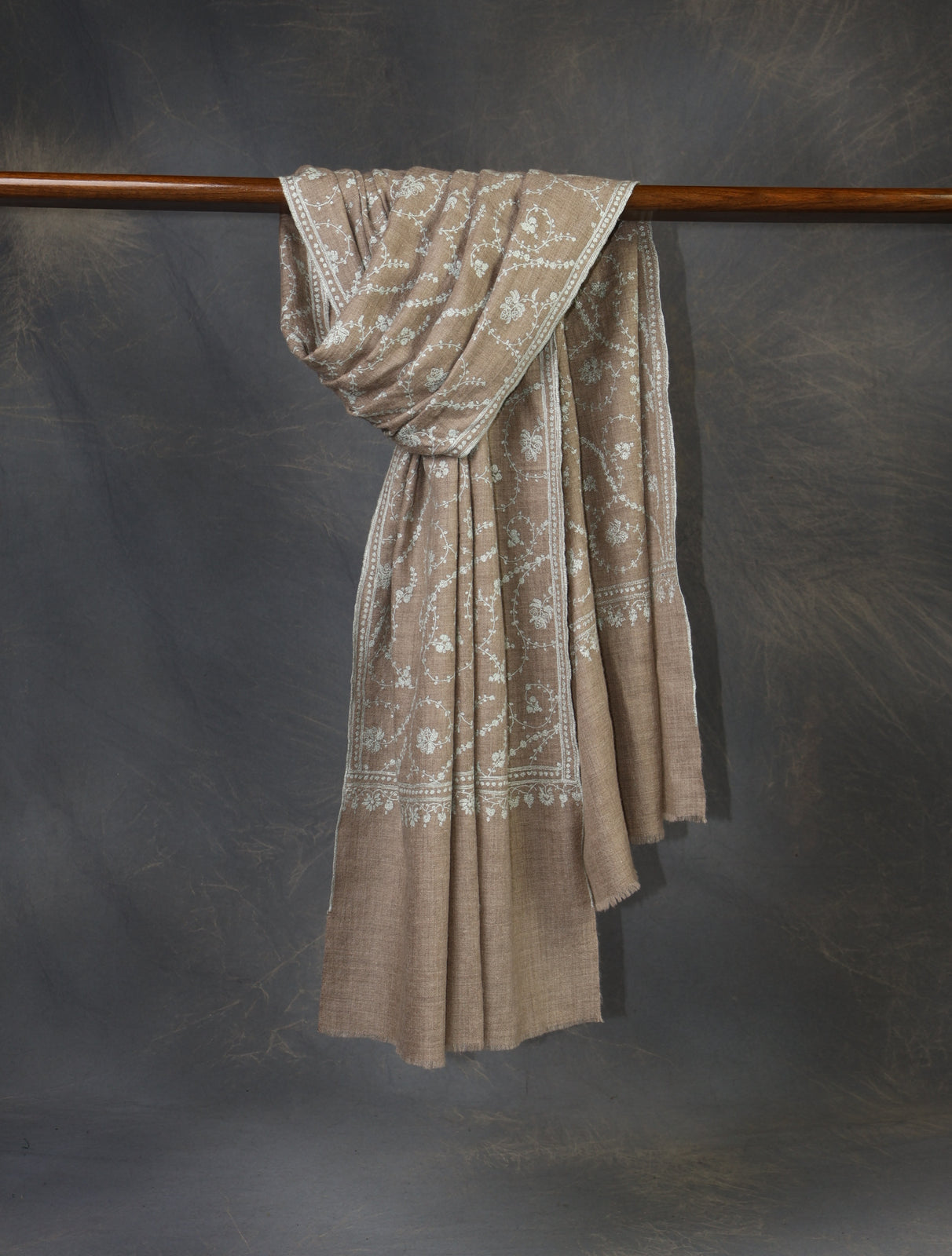 Natural Base With Jali Embroidery Pashmina Cashmere Scarf