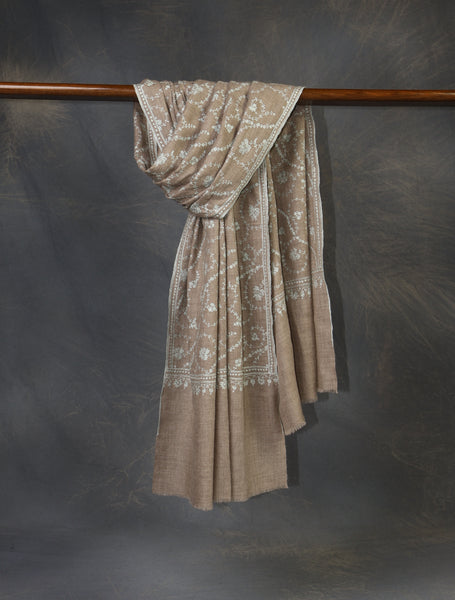Natural Base With Jali Embroidery Pashmina Cashmere Scarf