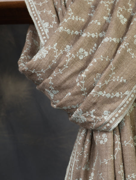 Natural Base With Jali Embroidery Pashmina Cashmere Scarf