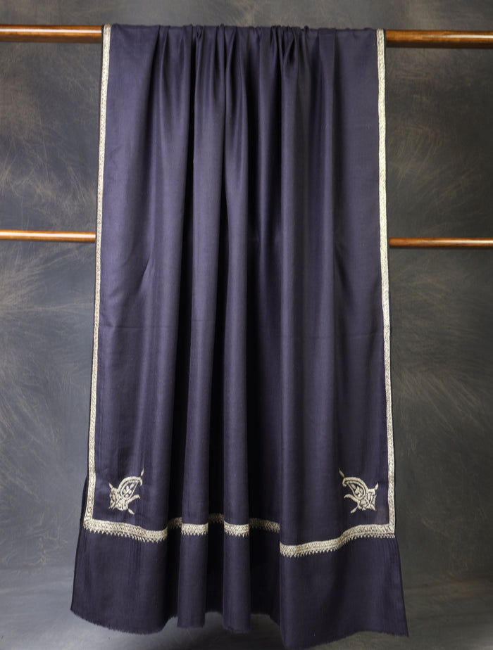 3 yard Blue Base With small border Tilla Embroidery Pashmina Shawl