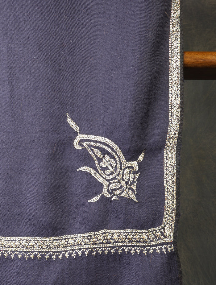 3 yard Blue Base With small border Tilla Embroidery Pashmina Shawl