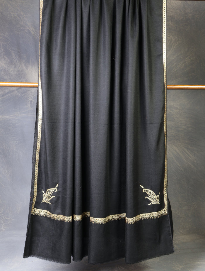 3 yard Black  Base With Tilla Embroidery Pashmina Shawl