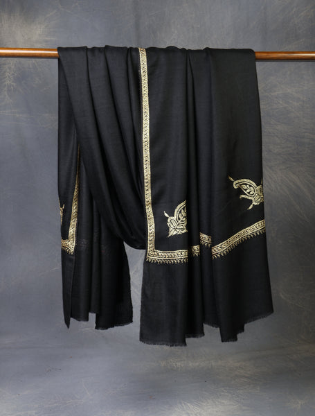 3 yard Black  Base With Tilla Embroidery Pashmina Shawl