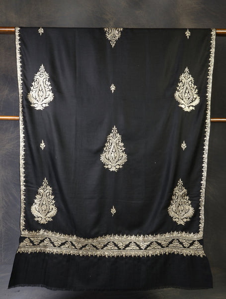 Black Base With Tilla Buteh Embroidery Pashmina Shawl