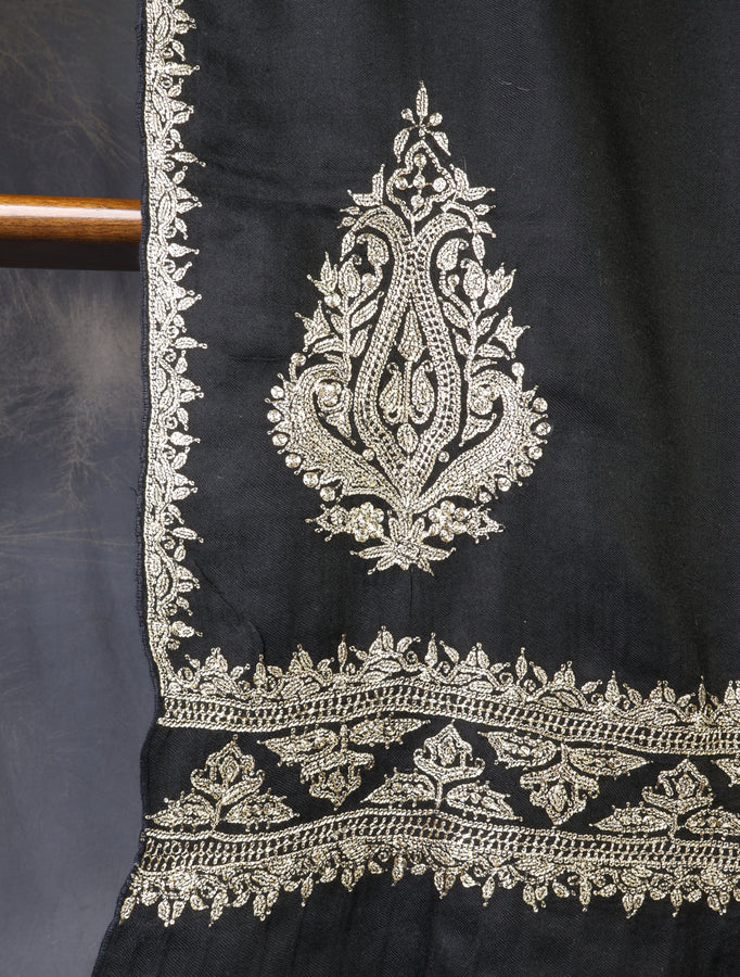 Black Base With Tilla Buteh Embroidery Pashmina Shawl