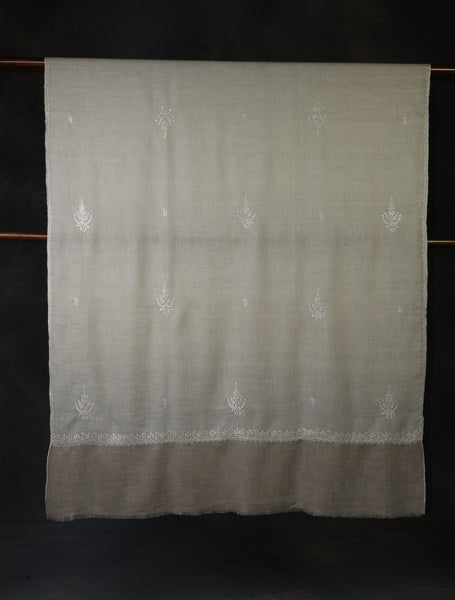 Ivory Base With Natural Border And Tilla Embroidery Pashmina Shawl