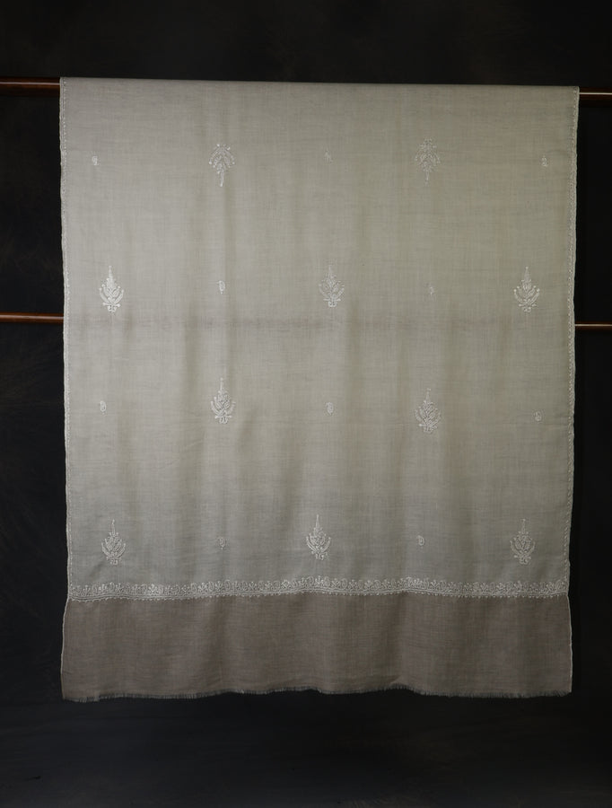 Ivory Base With Natural Border And Tilla Embroidery Pashmina Shawl