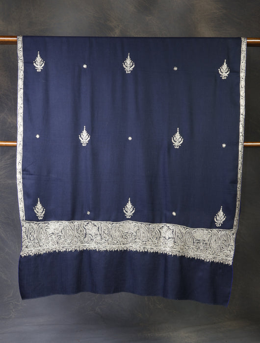 Blue Base With Tilla Buteh Embroidery Pashmina Shawl