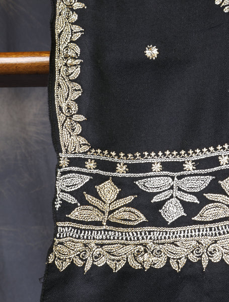 Black Base With Tilla Buteh Embroidery Pashmina Shawl