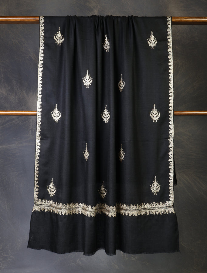 Black Base With Tilla Buteh Embroidery Pashmina Shawl
