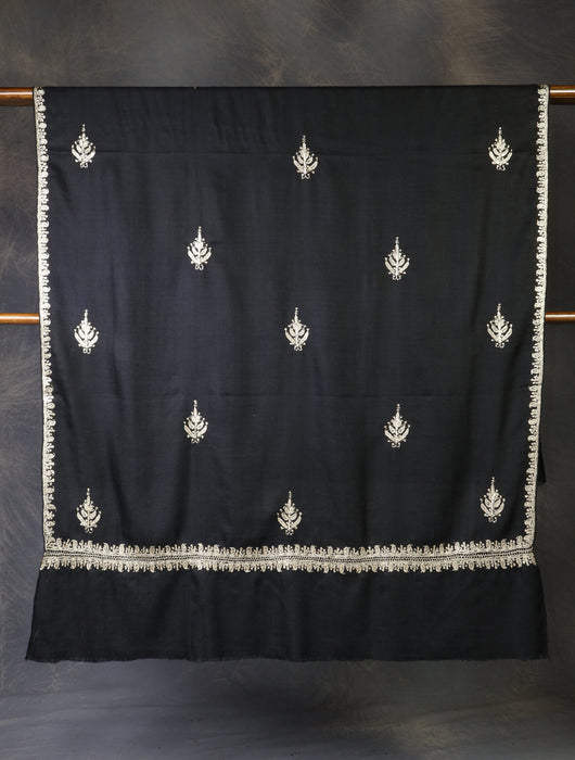 Black Base With Tilla Buteh Embroidery Pashmina Shawl