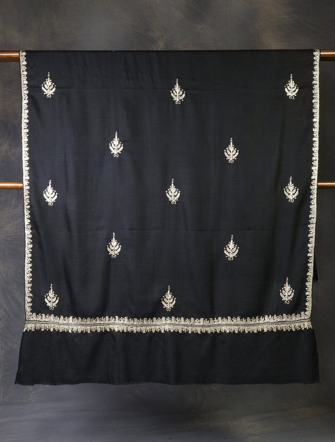 Black Base With Tilla Buteh Embroidery Pashmina Shawl