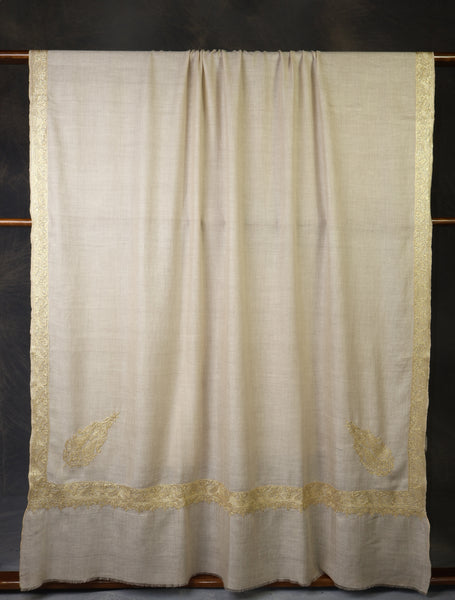 3 Yard Light Natural Base With Tilla Embroidery Pashmina Shawl