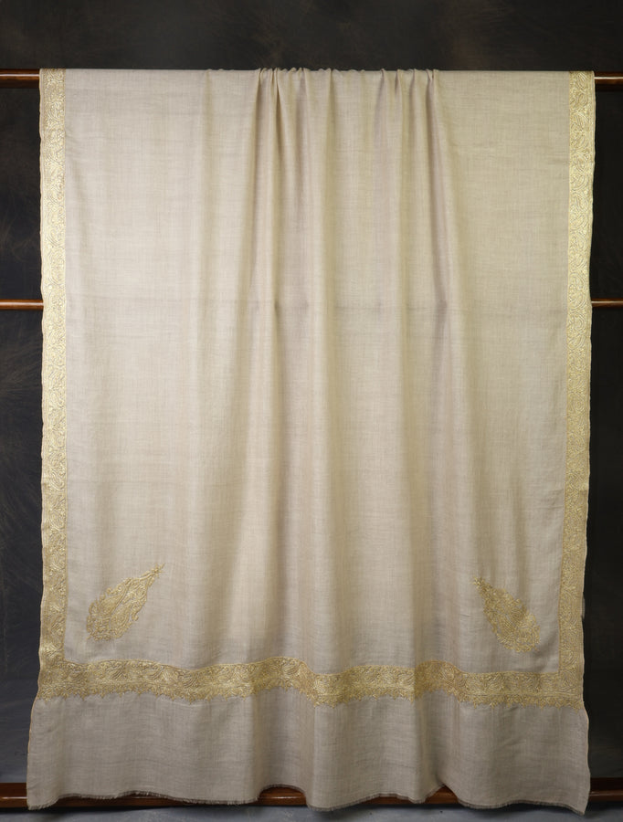 3 Yard Light Natural Base With Tilla Embroidery Pashmina Shawl