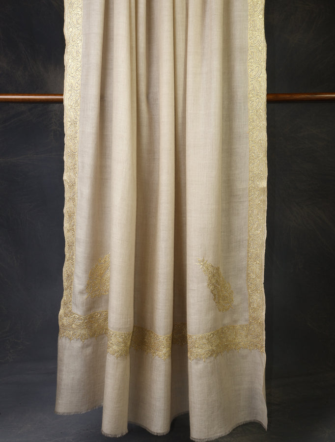 3 Yard Light Natural Base With Tilla Embroidery Pashmina Shawl