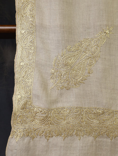 3 Yard Light Natural Base With Tilla Embroidery Pashmina Shawl