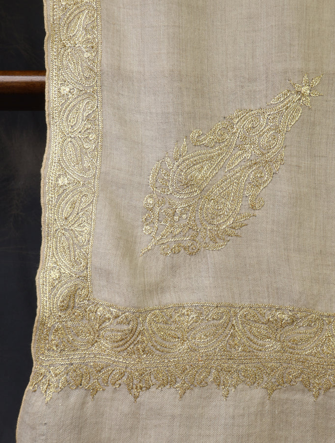 3 Yard Light Natural Base With Tilla Embroidery Pashmina Shawl