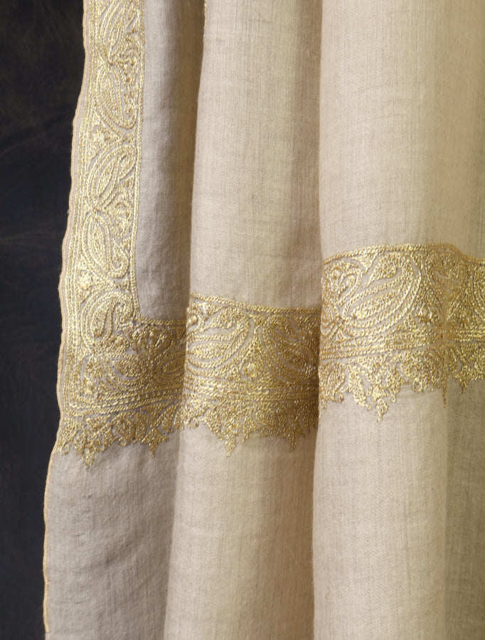 3 Yard Light Natural Base With Tilla Embroidery Pashmina Shawl
