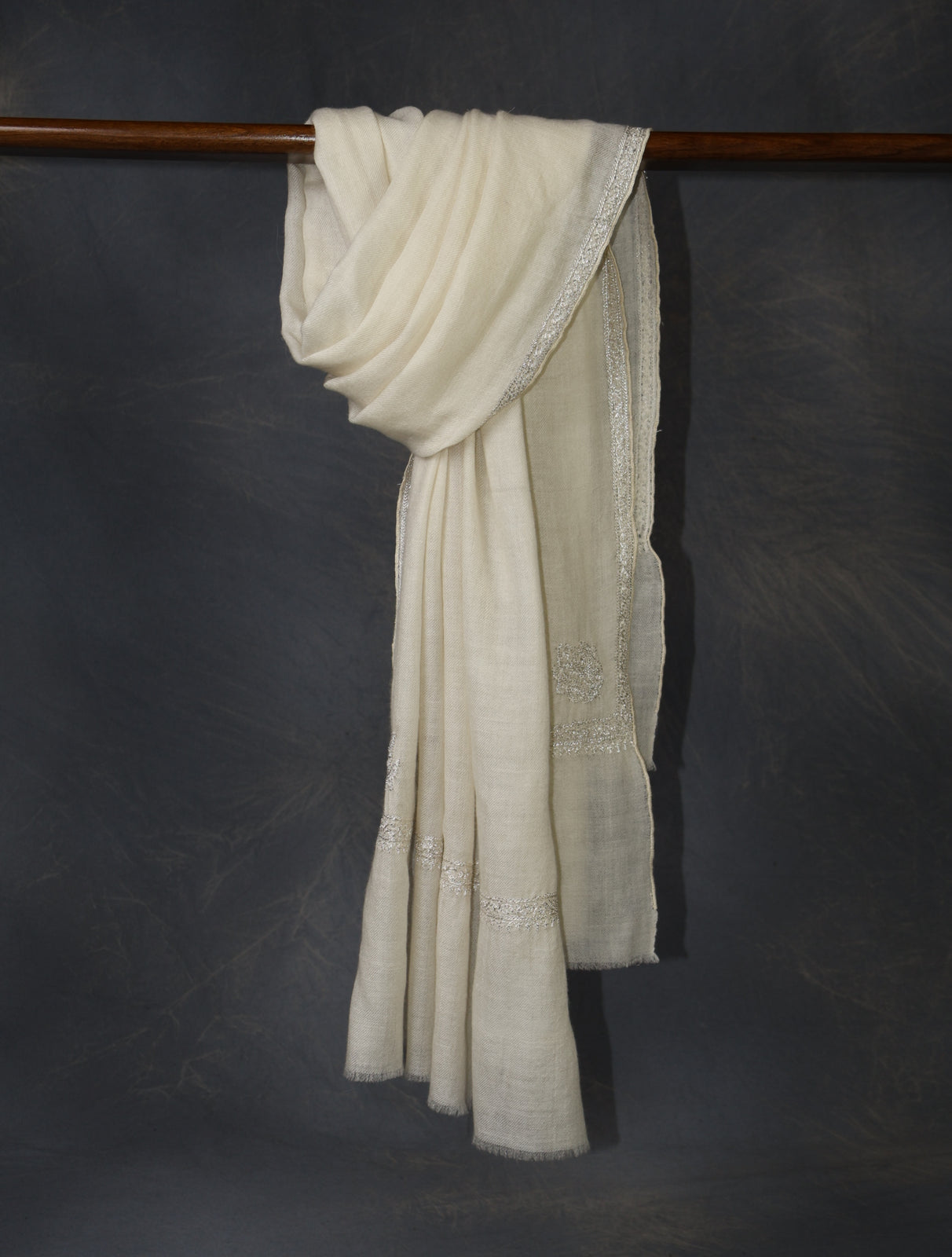Ivory Base with Tilla Border Embroidery Cashmere Pashmina Scarf