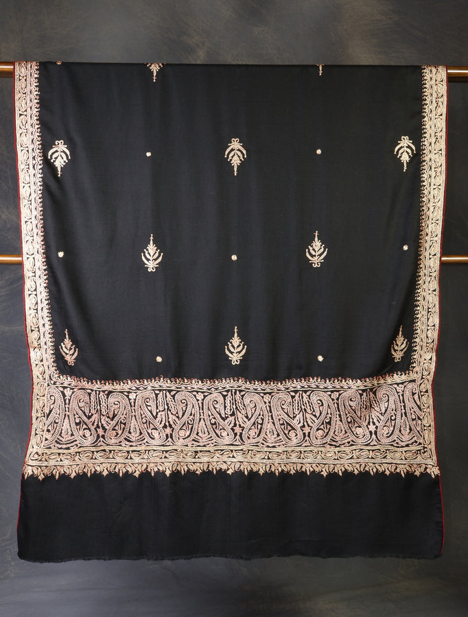 Black Tilla Big Border Embroidery Pashmina Shawl