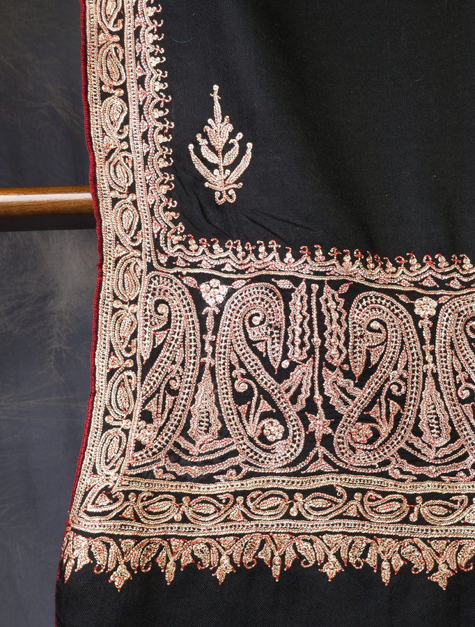 Black Tilla Big Border Embroidery Pashmina Shawl