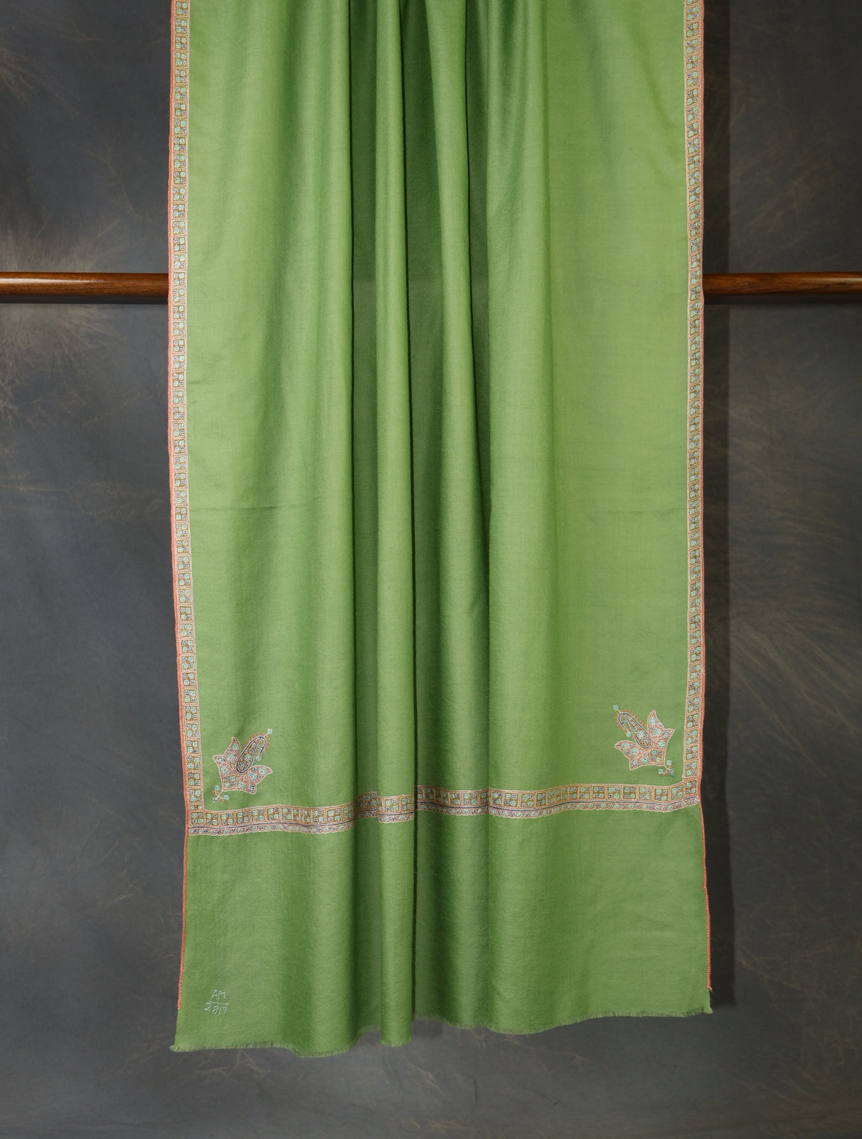 Green Border Embroidery Cashmere Pashmina Scarf