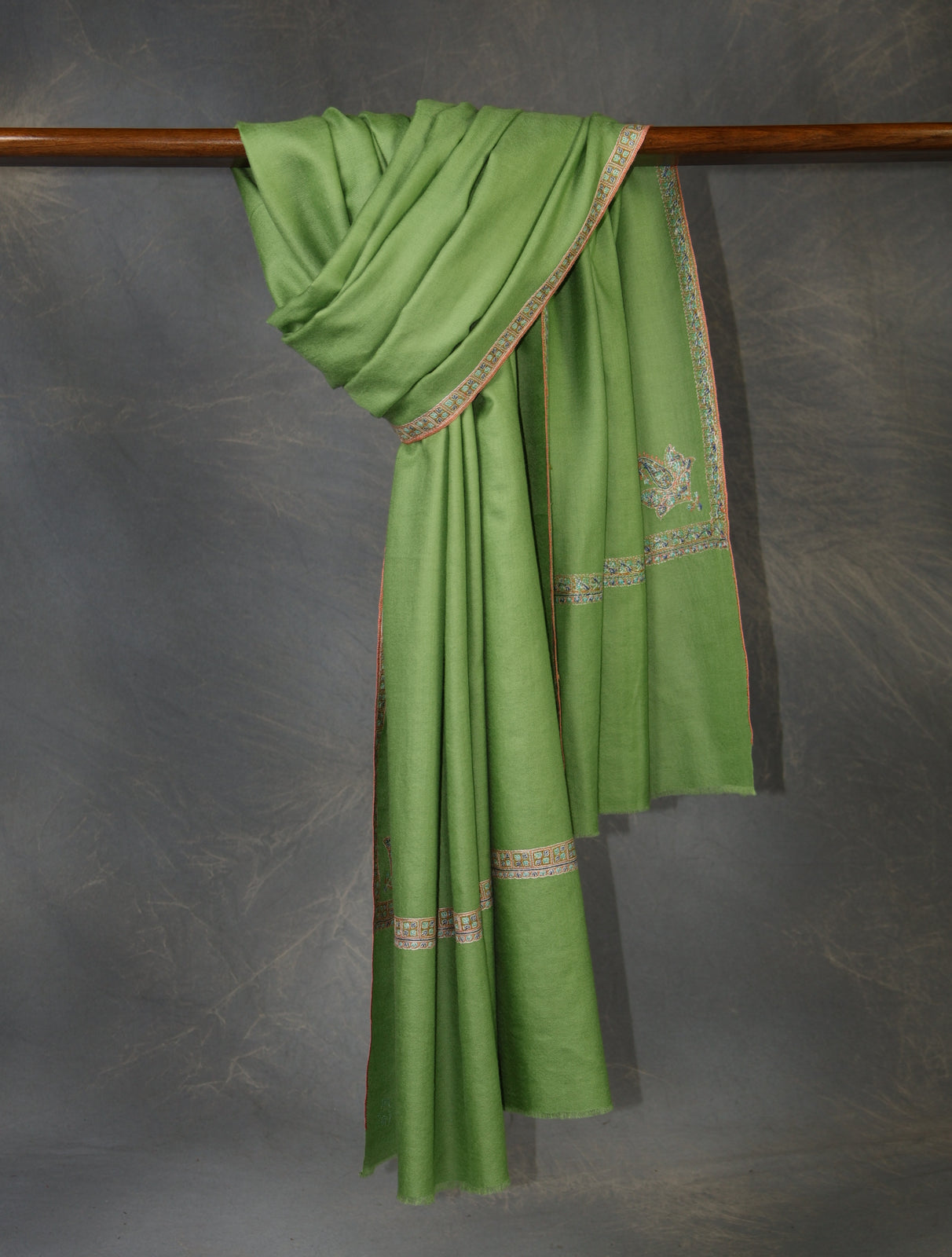 Green Border Embroidery Cashmere Pashmina Scarf