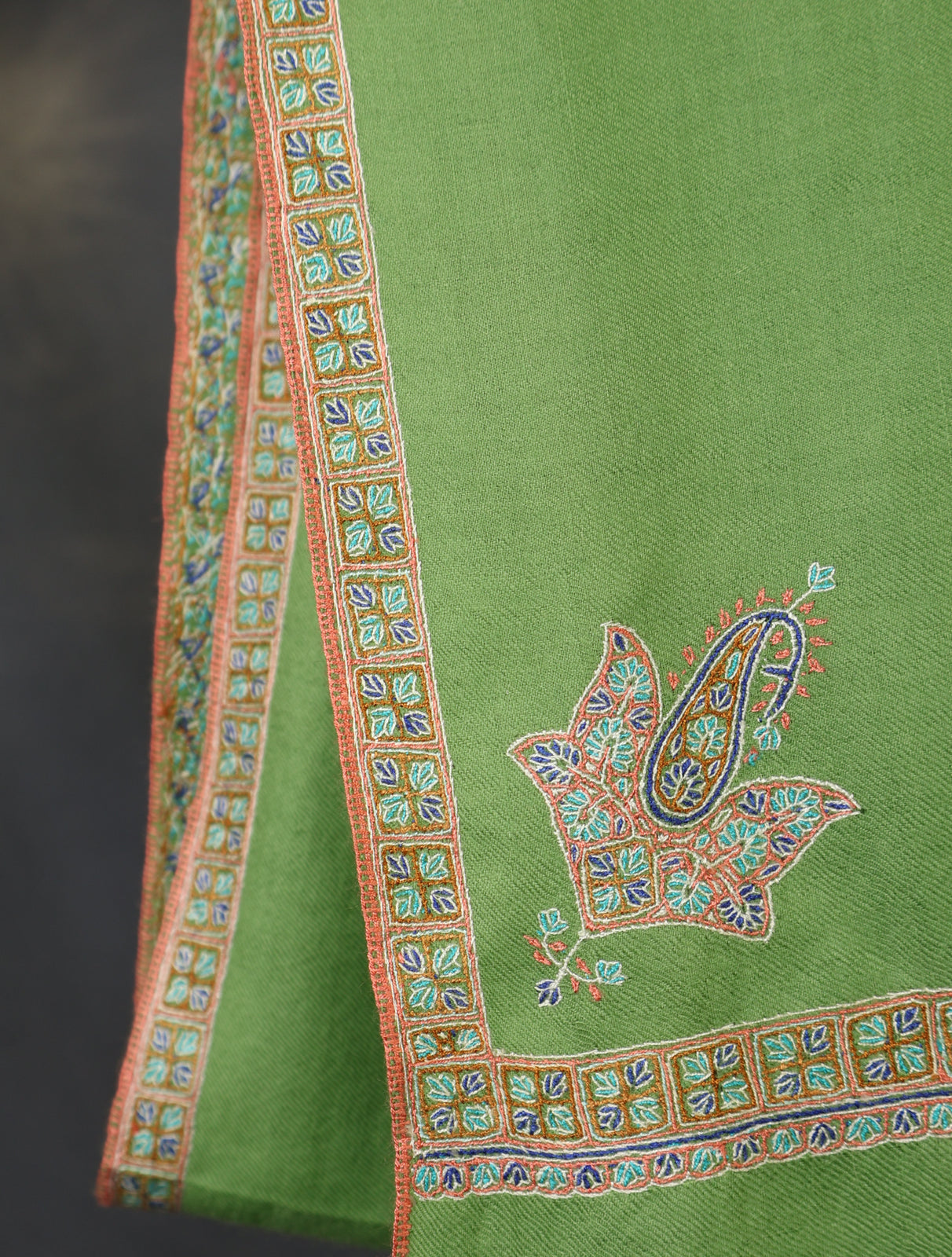 Green Border Embroidery Cashmere Pashmina Scarf