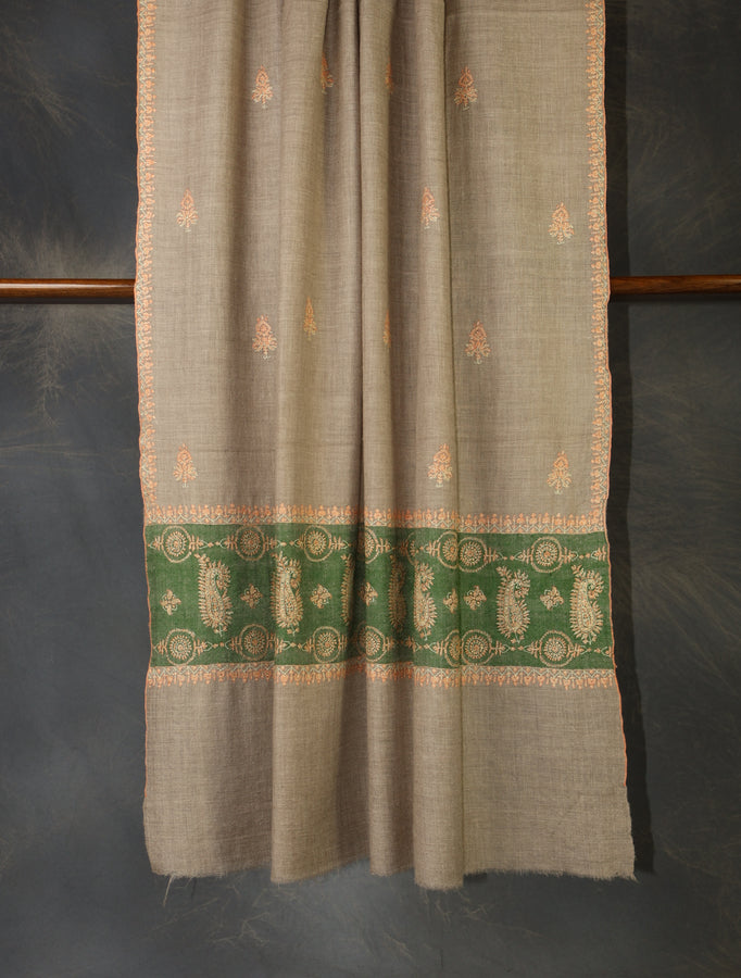 Natural Butti-Dar & Border Embroidery Cashmere Pashmina Shawl