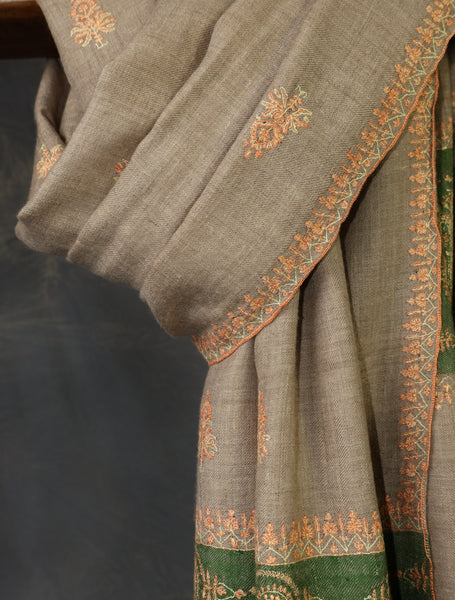 Natural Butti-Dar & Border Embroidery Cashmere Pashmina Shawl