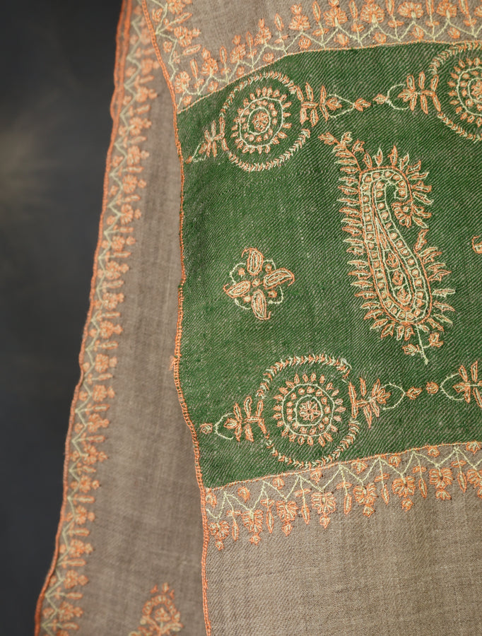 Natural Butti-Dar & Border Embroidery Cashmere Pashmina Shawl