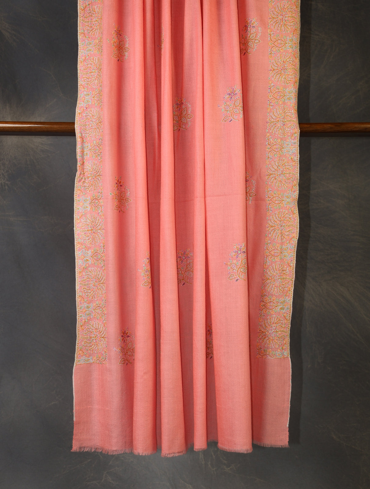 Pink Big Border Embroidery Pashmina Shawl