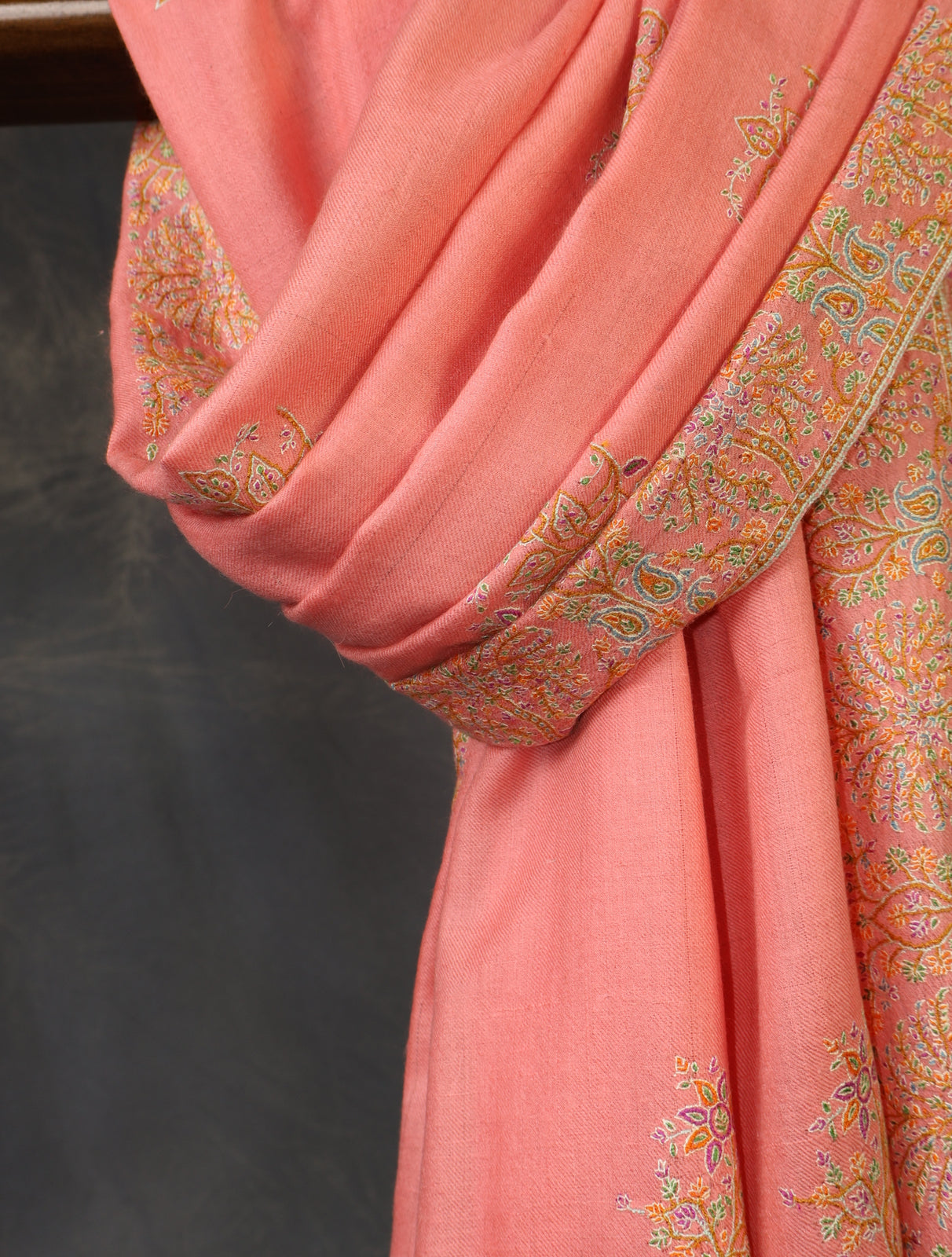 Pink Big Border Embroidery Pashmina Shawl