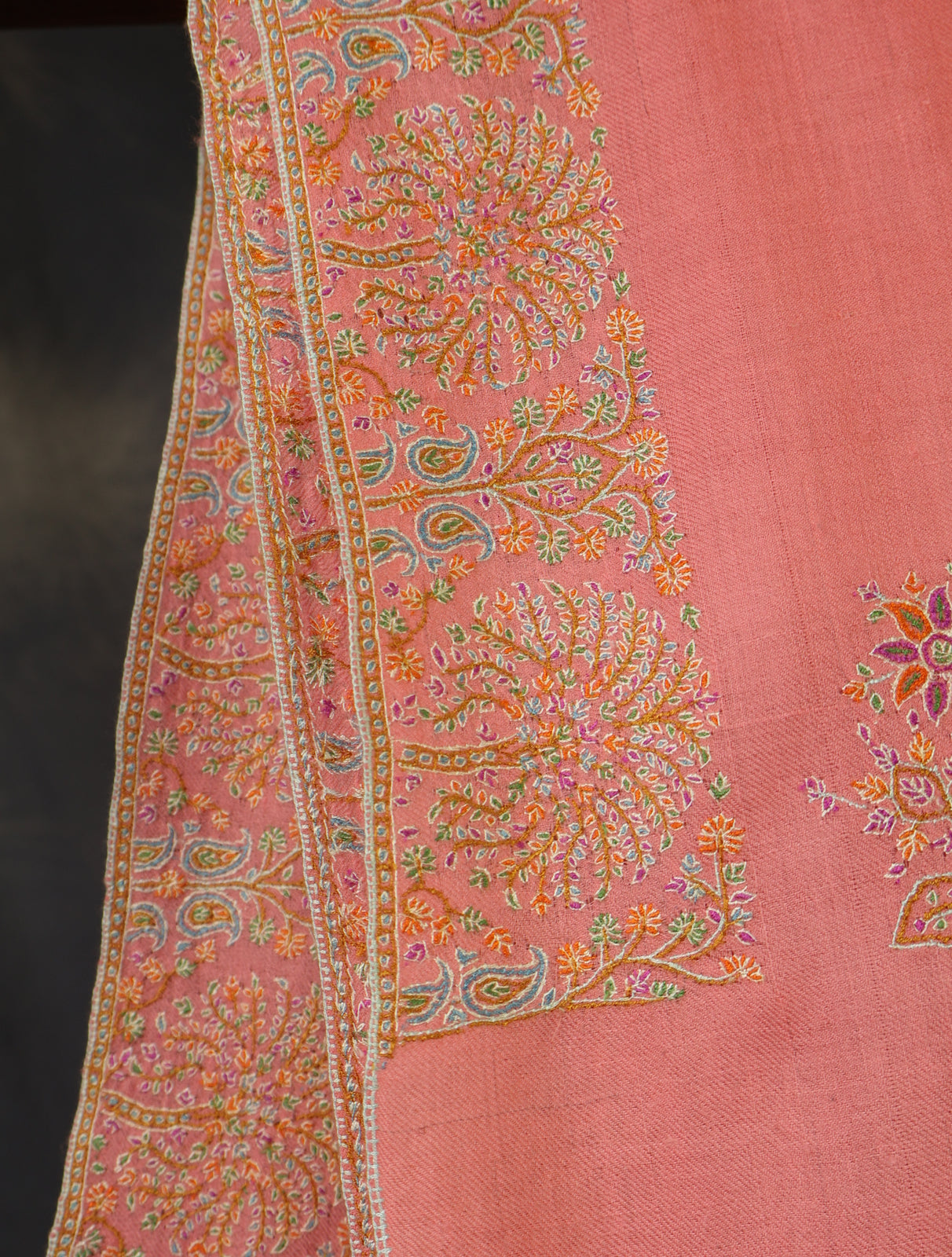 Pink Big Border Embroidery Pashmina Shawl