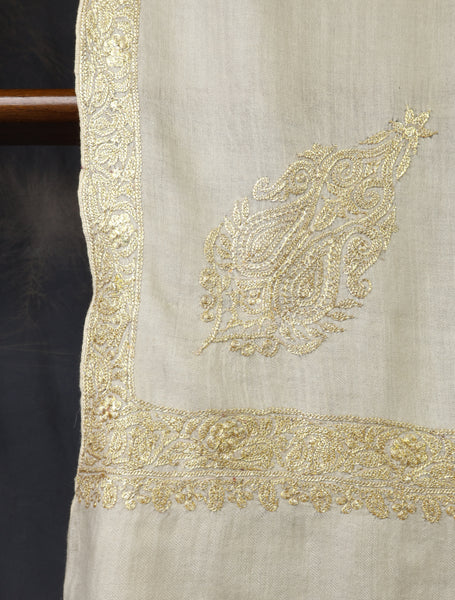 3 Yard Ivory Base With Tilla Embroidery Pashmina Shawl