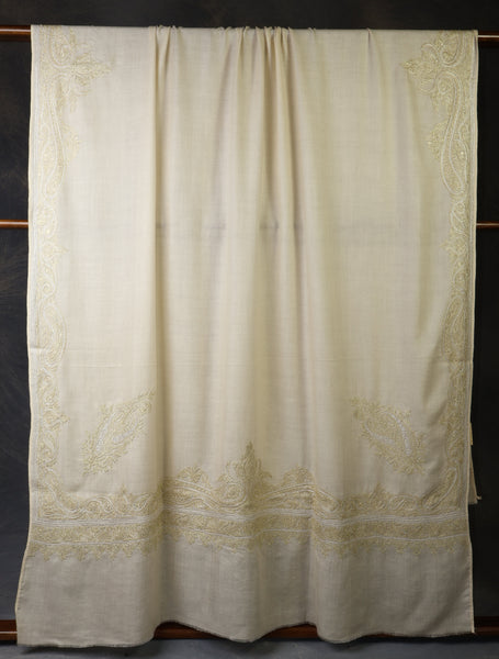 3 Yard Ivory Base With Tilla Embroidery Pashmina Shawl