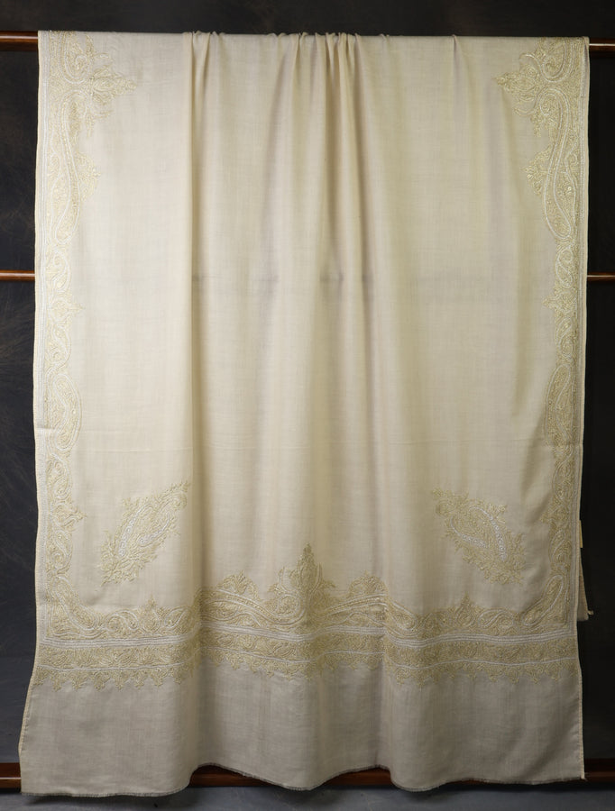 3 Yard Ivory Base With Tilla Embroidery Pashmina Shawl