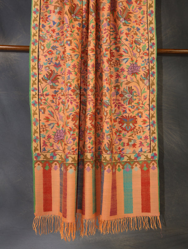 Peach Base Kani Cashmere Pashmina Shawl