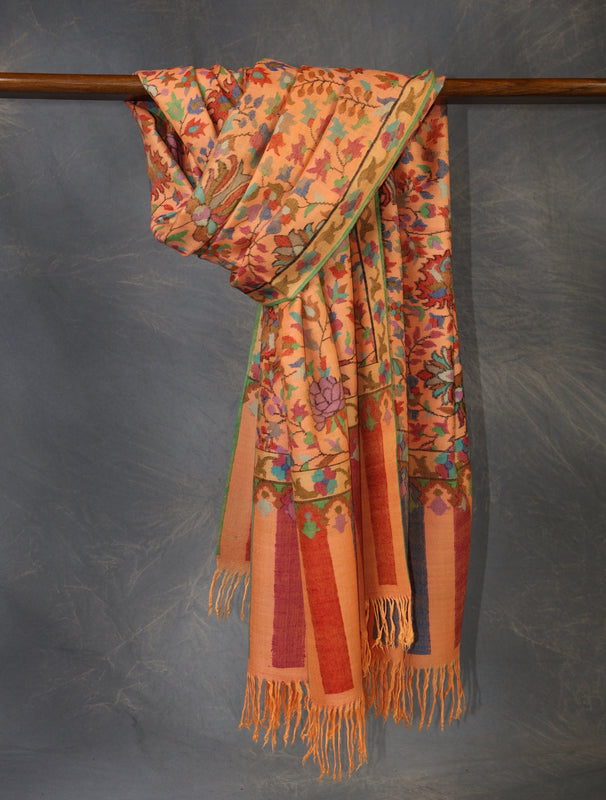 Peach Base Kani Cashmere Pashmina Shawl